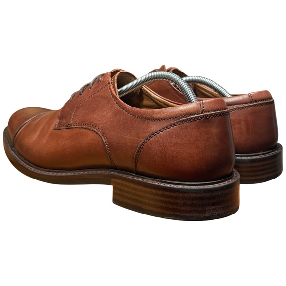 JOHNSTON & MURPHY Tabor Men's 12M Cap Toe Brown Calfskin Leather Dress Shoes - Picture 7 of 13